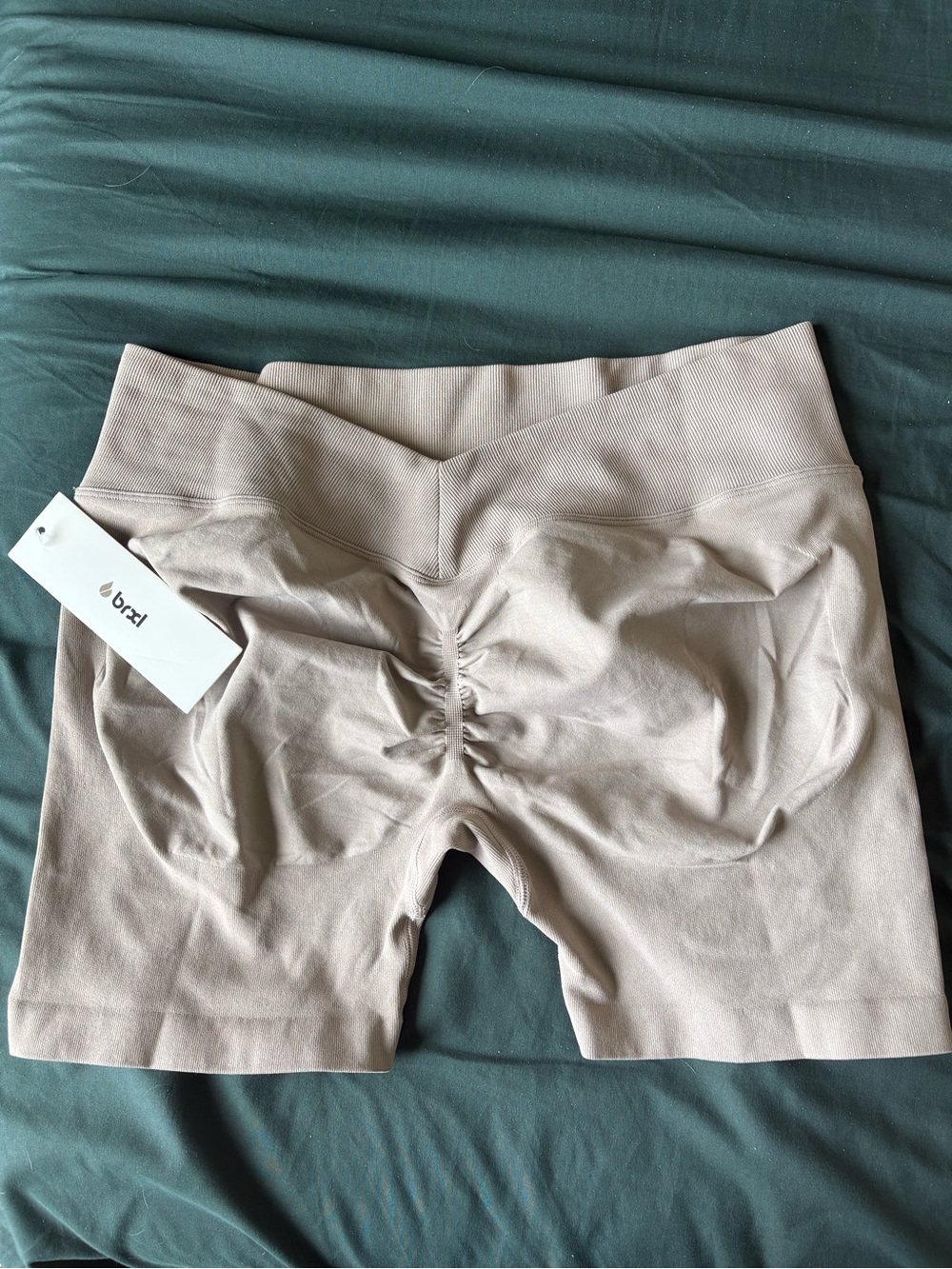 High-Waist Nude Athletic Shorts with Ruched Back